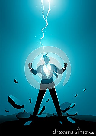 Businessman electrically charged by thunder strike Vector Illustration