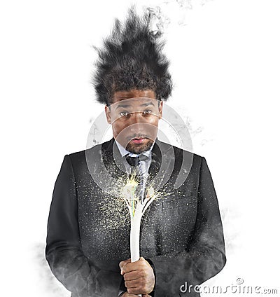 Businessman electrocuted Stock Photo