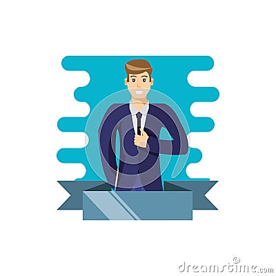 businessman elegant with ribbon Cartoon Illustration