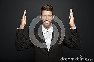 Businessman empty open cupped hands. Concept of giving or holding Stock Photo