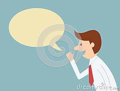 Businessman with a empty speech bubble, flat design Vector Illustration