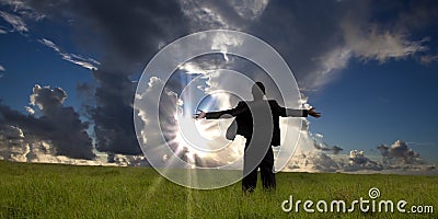 Businessman enjoy relaxation and sunrise Stock Photo