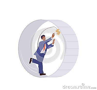 Businessman entrepreneur cartoon character running fast trapped in rat race feeling stress Vector Illustration