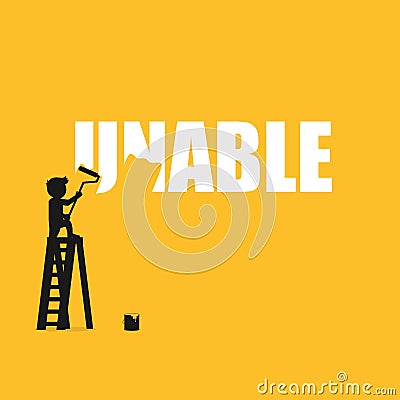 Businessman erasing the word unable. Vector Illustration