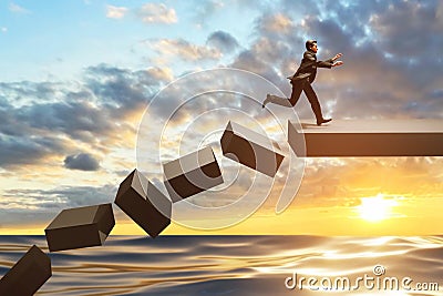 Businessman escape from danger at sunset sky 3d illustrations Cartoon Illustration