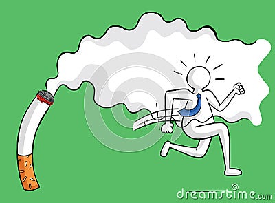 Businessman escaping from cigarette and smoke vector illustration Vector Illustration