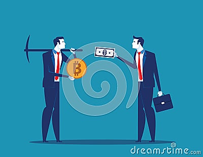 Businessman exchange bitcoin cryptocurrency mining. Concept business digital currency vector illustration Vector Illustration