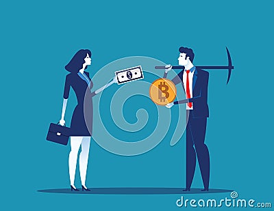 Businessman exchange bitcoin cryptocurrency mining. Concept business digital currency vector illustration Vector Illustration
