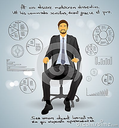 Businessman Executive Sitting Chair over Gray Vector Illustration