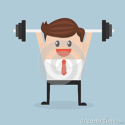 Businessman exercising with a barbell. Vector Illustration