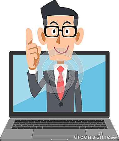 A Businessman explaining online and a laptop Vector Illustration