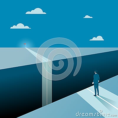 Businessman Facing a Big Gap of His Goal Target. Stock Photo