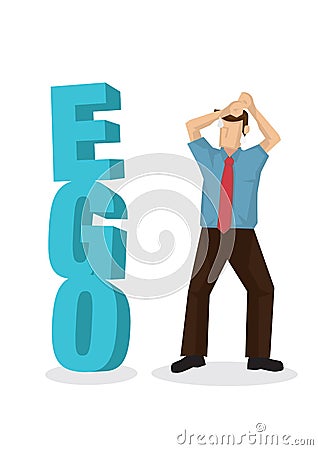 Businessman facing a 3d text of ego block when finding a way to success Vector Illustration