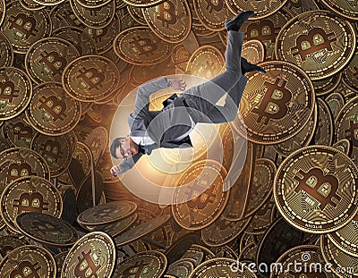 Businessman falling into sinkhole of cryptocurrency bitcoin Stock Photo