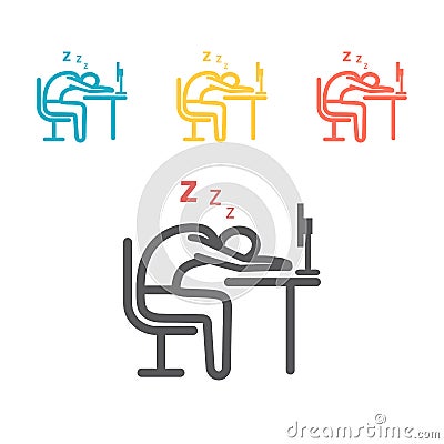 Businessman falls asleep on the work. Line icon Vector Illustration