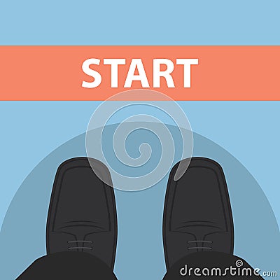 Businessman feet in front of start line Vector Illustration