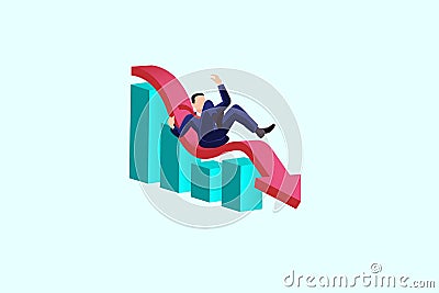 A businessman fell along with the decline in the business chart. Vector Illustration