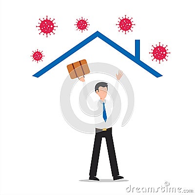 COVID-19 corona virus impact to businessman. Company and business to survive concept. Businessman leader works from home to protec Stock Photo