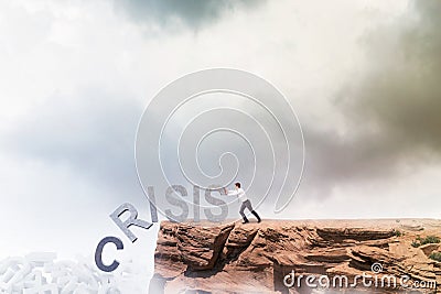 Businessman fighting against crisis Stock Photo