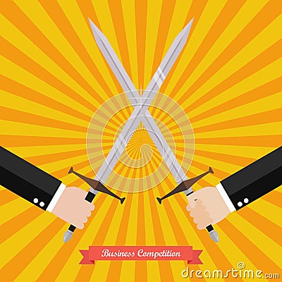 Businessman fighting with swords Vector Illustration