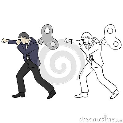 Businessman fighting with windup on his back vector illustration sketch doodle hand drawn with black lines isolated on white Vector Illustration