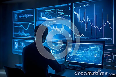 Businessman and financial analysis graph chart stock exchange in trading room. Generative Ai Stock Photo