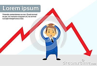 Businessman Financial Graph Red Arrow Negative Vector Illustration