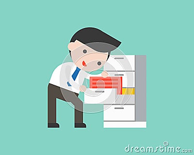 businessman finding document files in drawer, ready to use character office situation Vector Illustration