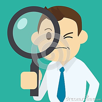 Businessman finding job with magnifier Vector Illustration