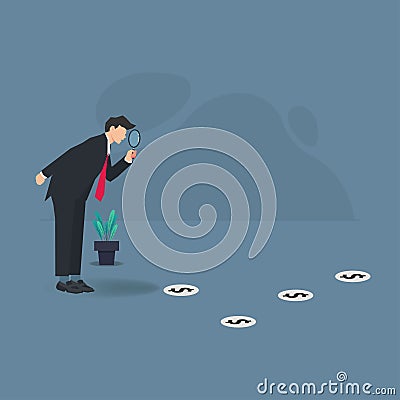 Businessman finding trail of money vector illustration Vector Illustration