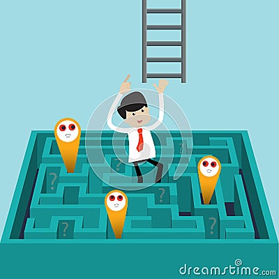 Businessman finds another way to exit over labyrinth Vector Illustration