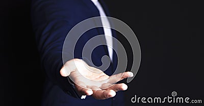 Businessman finger screen Stock Photo