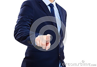 Businessman finger touching front Stock Photo