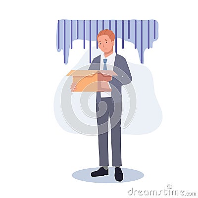 Businessman firing from job, employee layoff from job, sad person become unemployed. Man fired from job. Vector illustration Vector Illustration