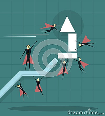 Businessman flying with arrow and trying to improve achievement Vector Illustration