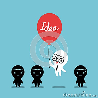 Businessman flying away from his team with balloon Vector Illustration