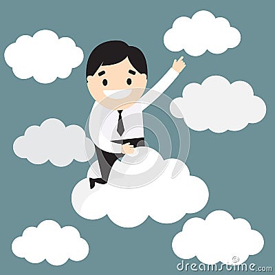 Businessman flying on cloud. Success concept. Vector illustration Vector Illustration