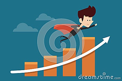 Businessman flying on graph Vector Illustration