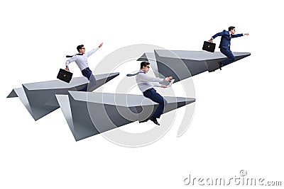 The businessman flying on paper plane in business concept Stock Photo