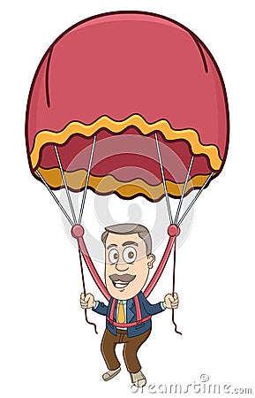 Businessman - Flying a parachute Cartoon Illustration