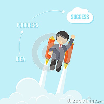 Businessman Flying On the Rocket To Success Vector Illustration