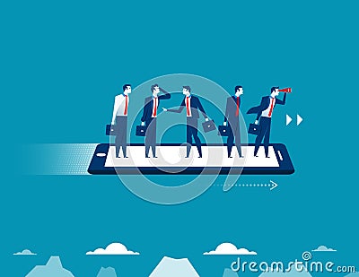 Businessman flying on smartphone Vector Illustration