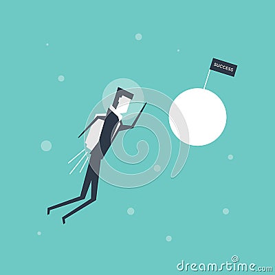 Businessman flying to successful entrepreneurs planet Vector Illustration