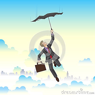 Businessman flying on Umbrella Vector Illustration