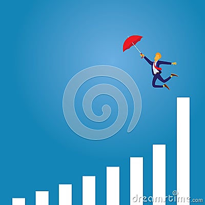 Businessman Flying With Umbrella Vector Illustration
