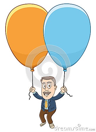 Businessman - Flying up with balloon Cartoon Illustration