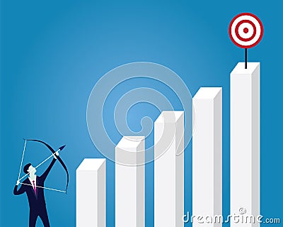 Businessman focus to hit target with bow and arrow Vector Illustration