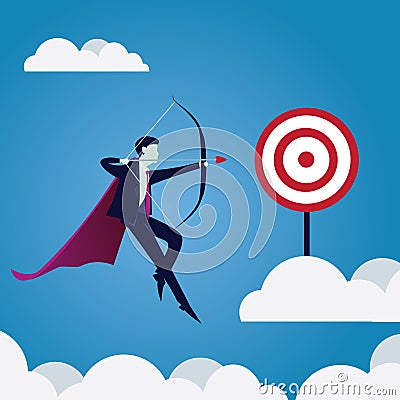 Businessman focus to hit target with bow and arrow Vector Illustration