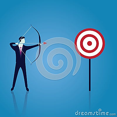 Businessman focus to hit target with bow and arrow Vector Illustration