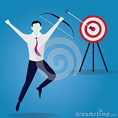 Businessman focus to hit target with bow and arrow Vector Illustration